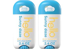 hello Sunny Daze Aluminum Free Deodorant for Women and Men with Shea Butter, 24-Hour Freshness, Baking Soda Free Deodorant, Dermatologically Tested, 2.6 oz Stick, 2 pack