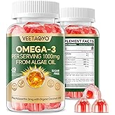 Vegan Omega 3 Gummies 1200mg - Dual Layer - Fish Oil Alternative, Marine Algae Omega 3 Supplement DHA 600mg, EPA 400mg with Astaxanthin,Sugar Free,60 Cts