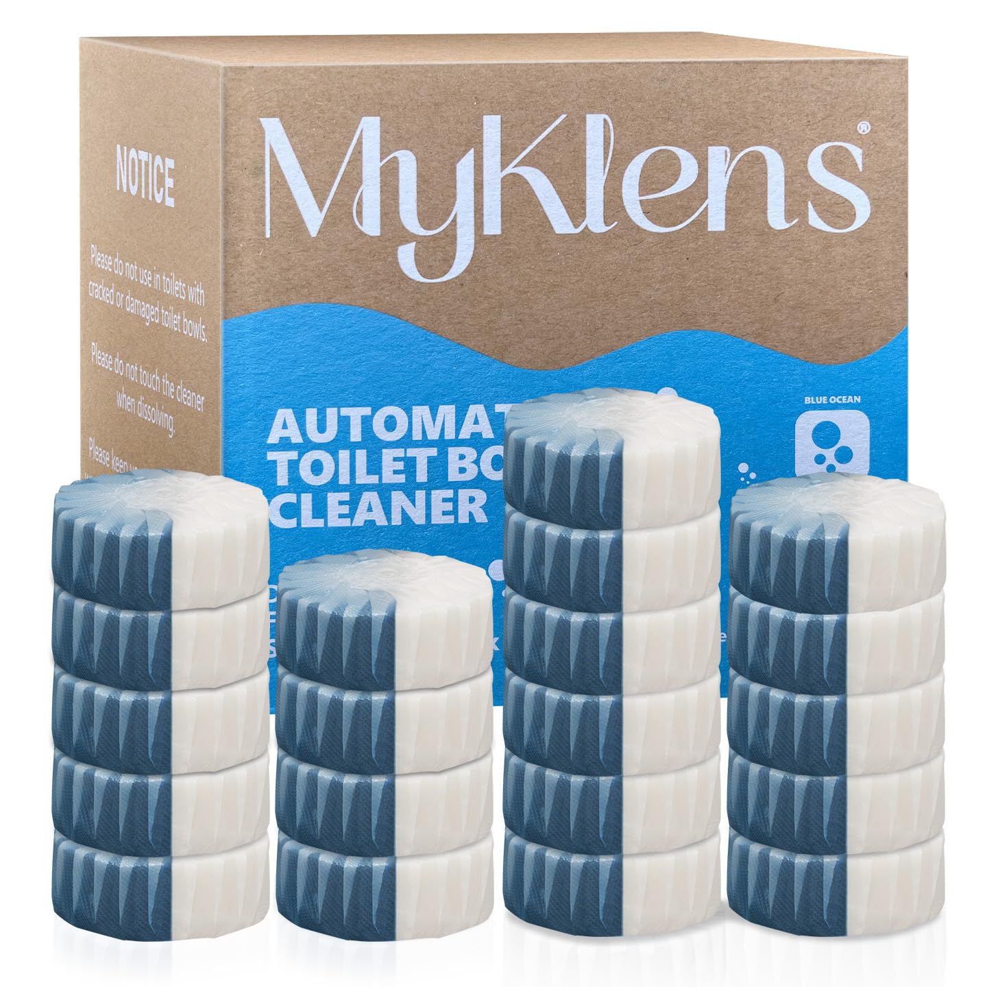 Photo 1 of ***FACTORY SEALED***MyKlens Toilet Bowl Cleaner Tablets, Automatic Toilet Tank Cleaner for Deodorizing & Descaling, Long-Lasting with Sustained Release Technology for Bathroom Cleaners, Blue & White, 20 Packs