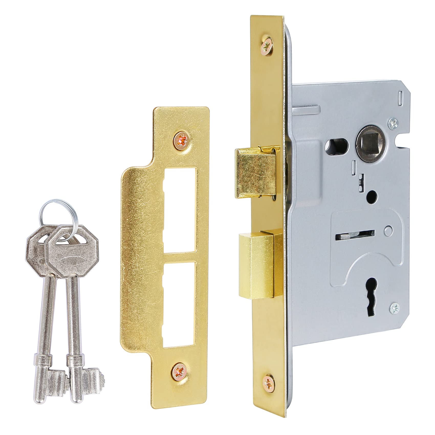 DIDA® 3 Lever Mortice Sashlock Polished Brass Mortice Locks Sashlocks 65mm, Door Lock Sashlocks with Key Suitable for Internal or External Doors, Door Latch Hardware and Key Locking Door High Security