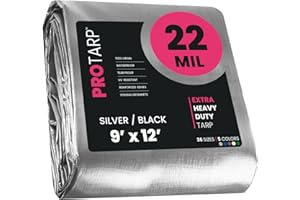 PROTARP Extreme Heavy Duty 22 Mil Tarp Cover, Waterproof, UV Resistant, Rip and Tear Proof, Poly Tarpaulin with Reinforced Edges for Roof, Camping, Patio, Pool, Boat. (Silver/Black 9′ X 12′)