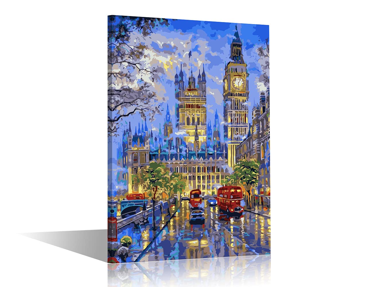 TISHIRON Canvas Wall Art Modern Home Art London City Big Den Red Bus View Artwork Wall Art for Living Room Office Decor Framed Ready to Hang 12"x8"