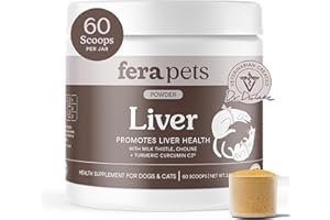 Fera Pets Liver Supplement for Dogs & Cats with Milk Thistle, Choline & Turmeric - Organic Botanicals - Enhances Liver Function, Immunity, Detoxification, & Metabolic Function - Powder - 60 Scoops