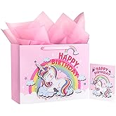 WRAPAHOLIC 16" Extra Large Birthday Gift Bag with Card and Tissue Paper - Fantacy Unicorn Happy Birthday