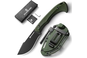 DRACHENADER 7.68" Small Fixed Blade Knife with Fire Starter L-Y, Full Tang Survival Knife w/Sheath and Clip, Camping, Green+ Black