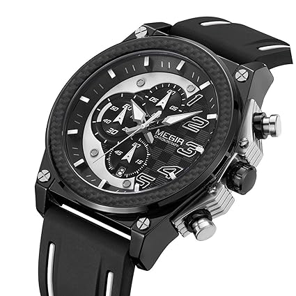 MEGIR Quartz Wrist Watch Men Casual Chronograph Waterproof Outdoor Sport with Big Dials Silicone Band Fashion For