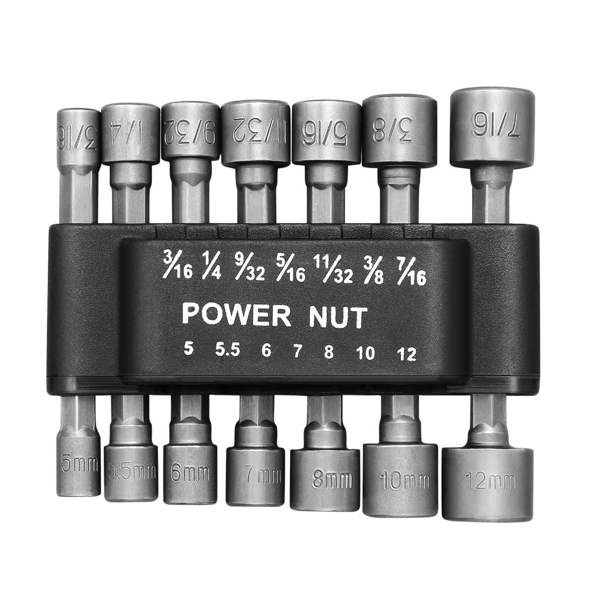 OUNONA 14PCS 5-12mm Imperial Socket Nut Impact Driver Adapter Drill Bits 1/4 Inch Hex Shank Tool Set Nut Driver Socket Bit Set