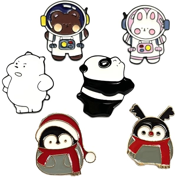 5PCS Set Animal Brooch For Women Cartoon Cute Panda Turtle Raccoon