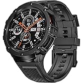 Deczone Silicone Band with Stainless Steel Case Cover Compatible with Samsung Galaxy Watch 7 44mm Bands Protective Case Cover for Men (Black)