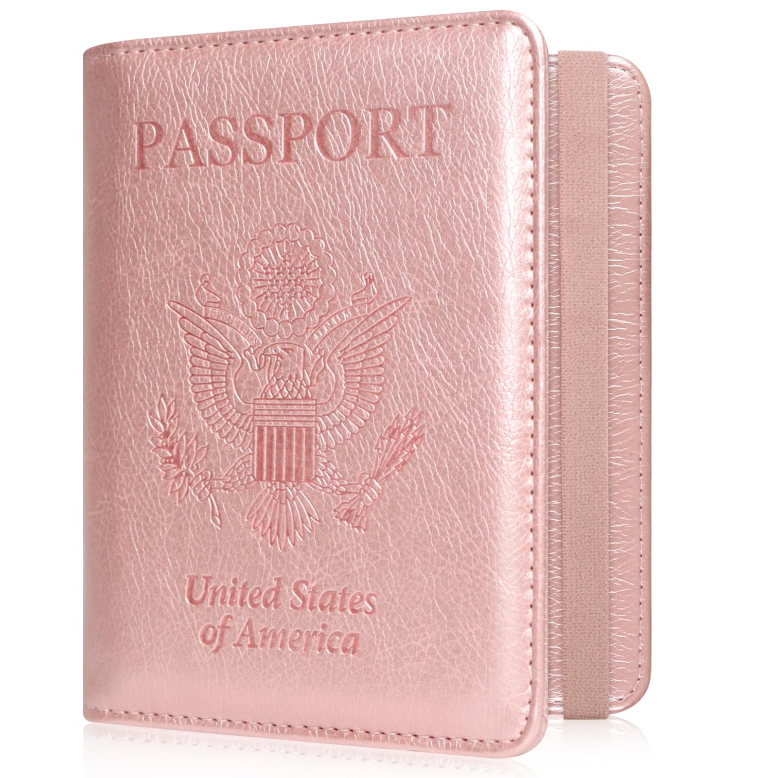 Photo 1 of ACdream RFID BLOCKING Passport Holder Travel Wallet, Premium PU Leather Cover Passport Book with Card Holder, Pen Holder, Keep Organization, and Travel Essentials for Women and Men, Rose Gold