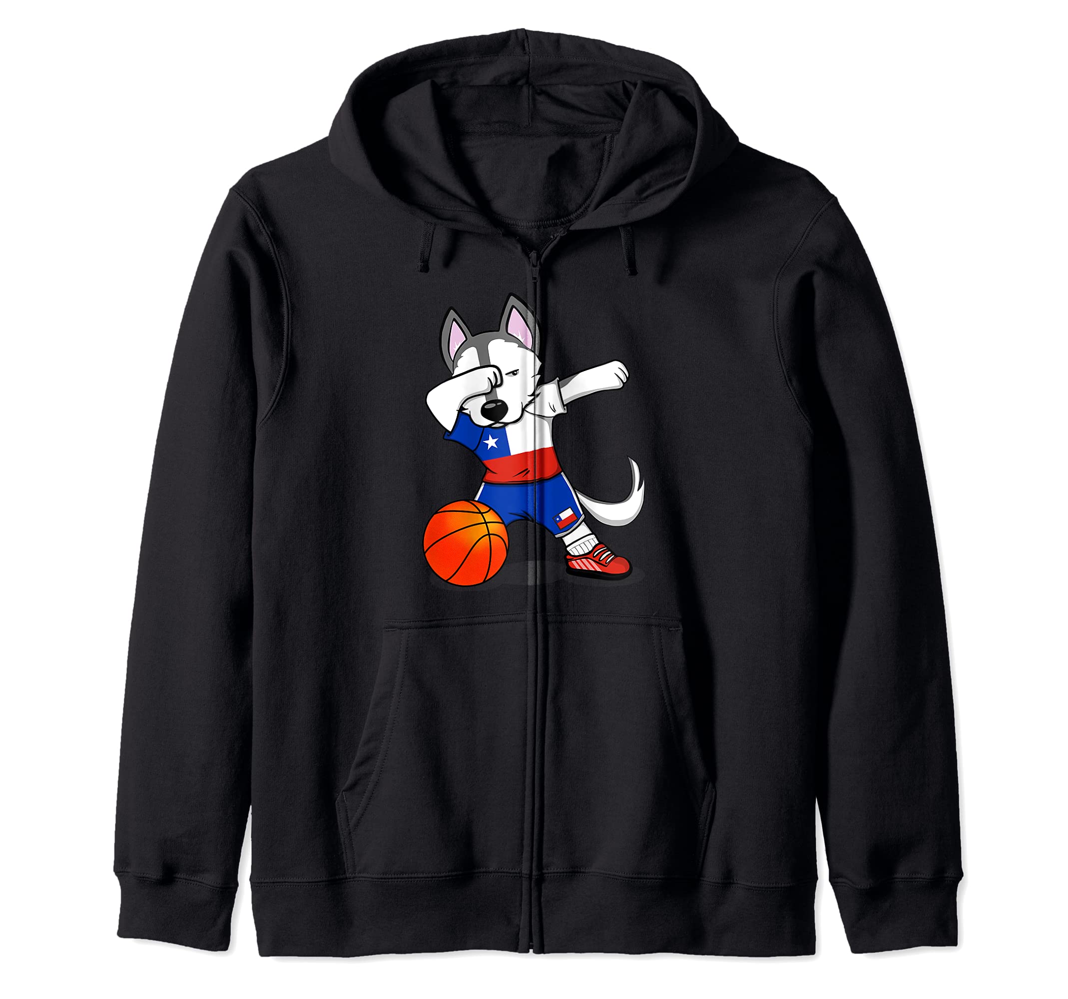 Dabbing Husky Dog Chile Basketball Fans Jersey Chilean Flag Zip Hoodie