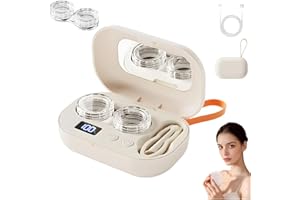 Ultrasonic Contact Lens Cleaner, Rechargeable Eye Contact Cleaner with Vanity Mirror Compact Contact Lens Cleaner with Two Cl