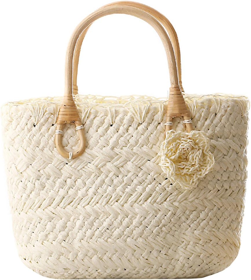 Dunland Handbag Handmade Tote Bag Handle Small Flower Candy Color Straw Beach Bag for Women