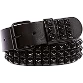 Three Row of Punk Rock Star Metal Black Studded Leather Belt