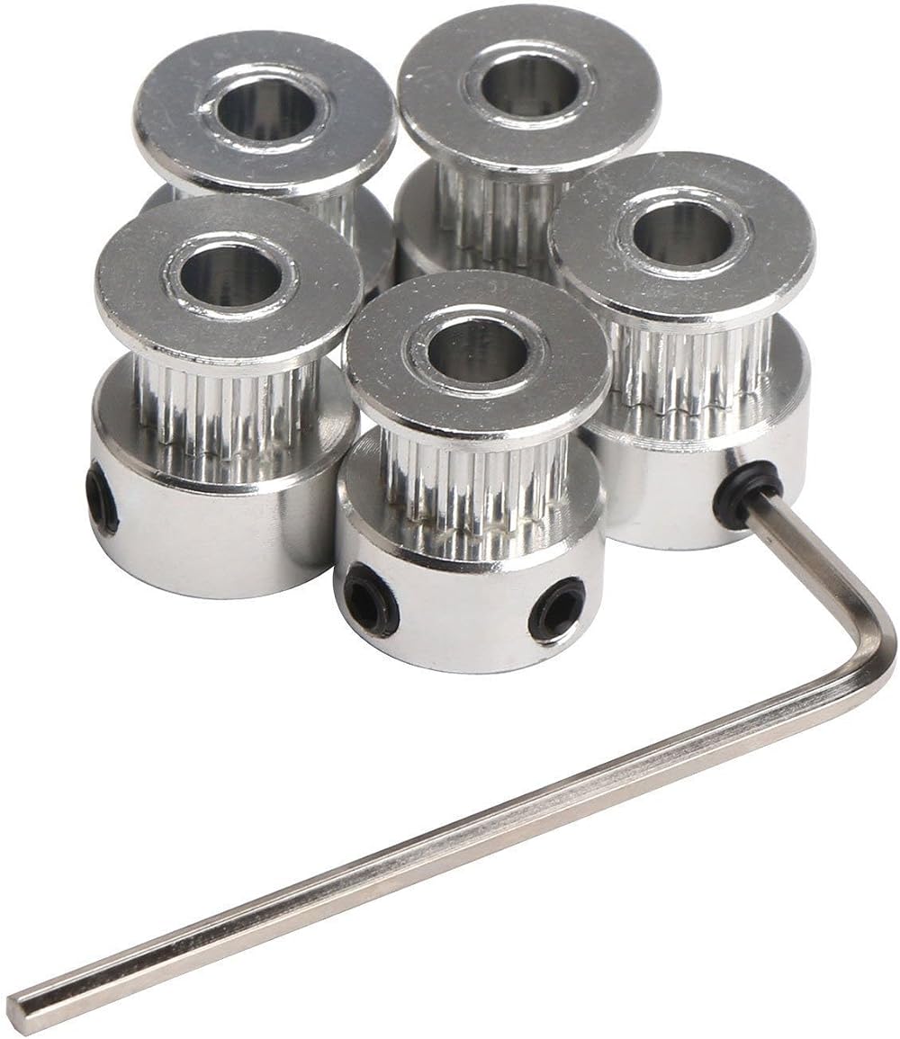 DollaTek 5x Aluminum GT2 Timing Belt Pulley 16 Teeth 5mm Bore 6mm Width + Wrench