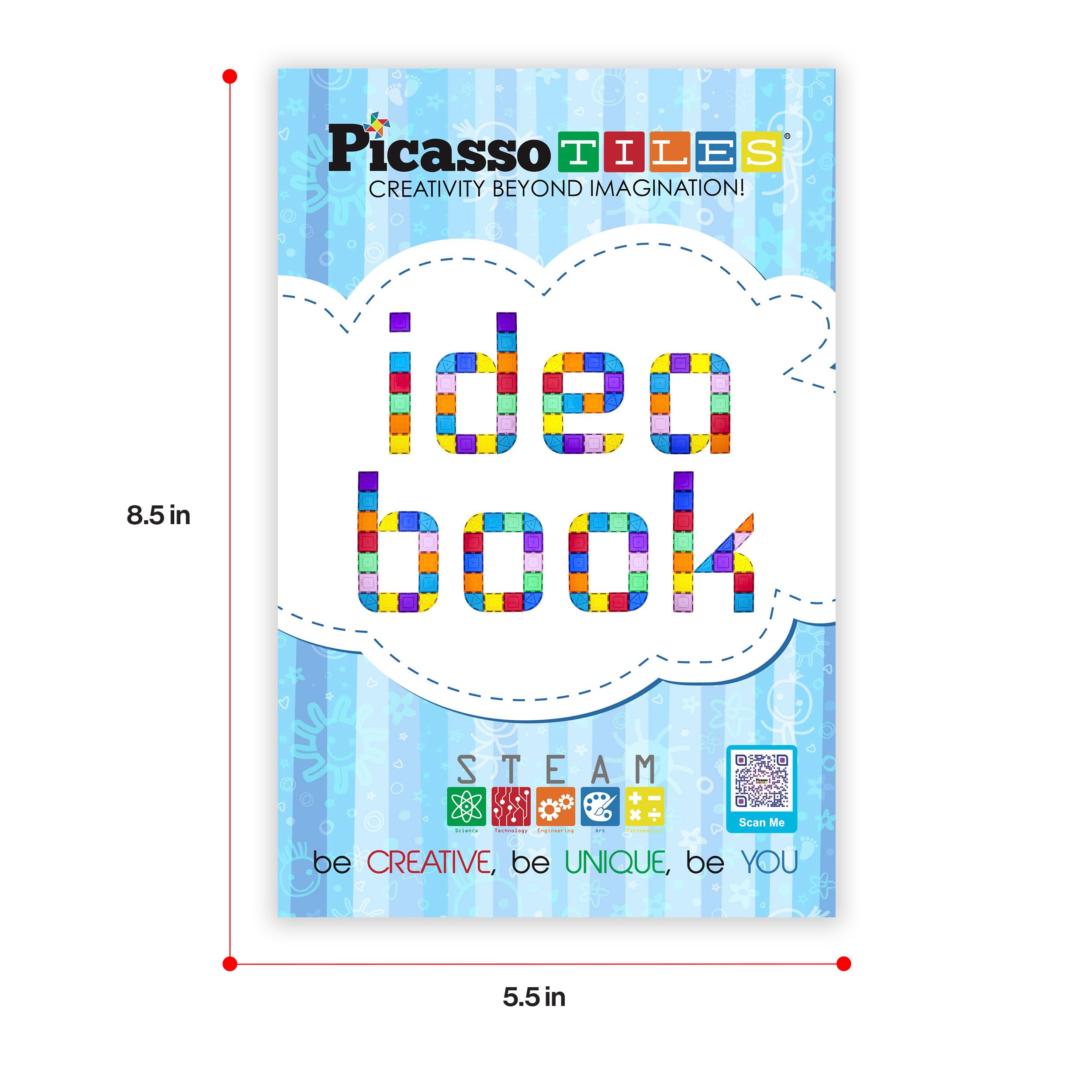 PicassoTiles Magnetic Tile Building Idea Book 230 Pages Illustrated Design Guide with 300 Creative Builds for Kids STEM Learning Creativity and Brain Development Educational Toy Ages 3 Plus PTIDEABOOK