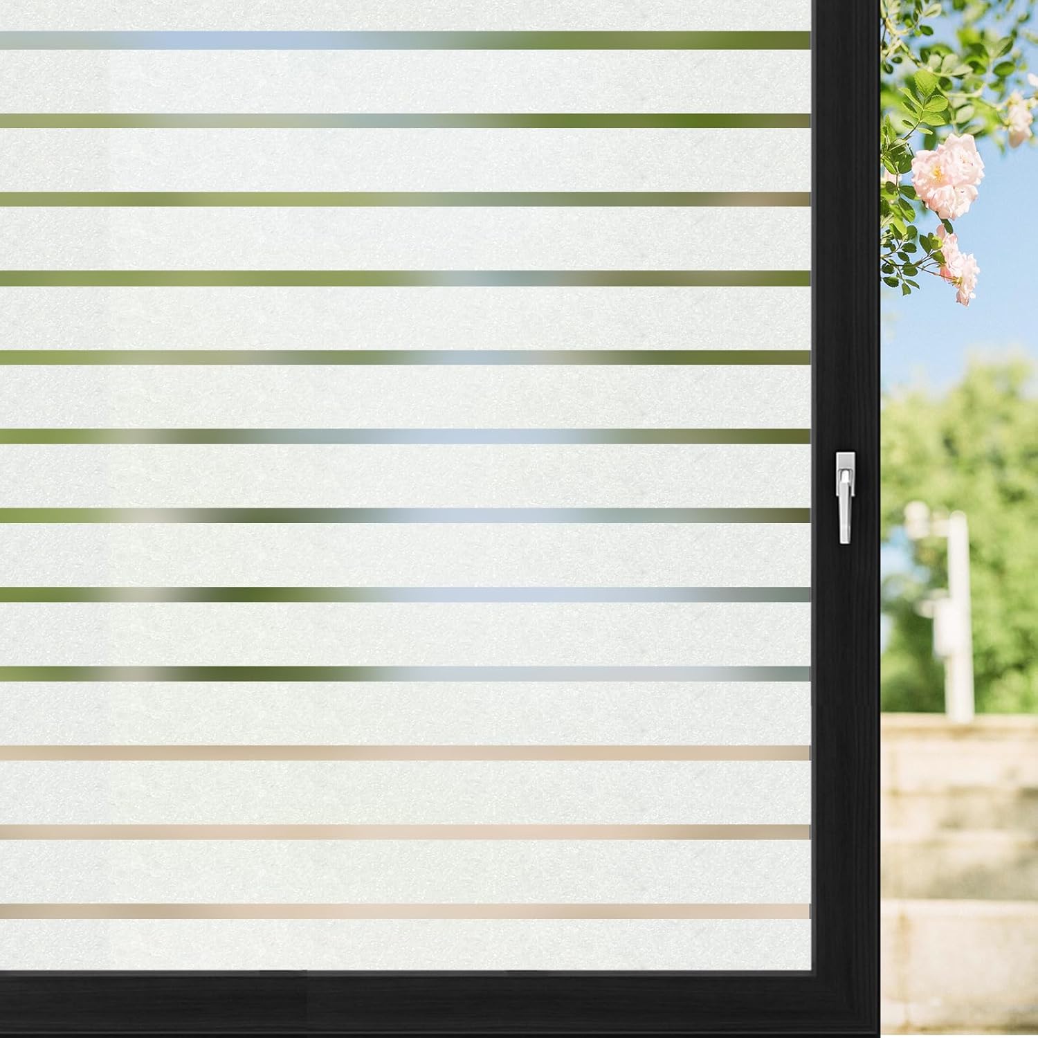 Window Treatments - Viseeko Window Privacy Film Sun Blocking Frosted Glass Window Film Static Cling Window Covering Non Adhesive Glass Sticker for Home Office Bathroom Kids Study Stripe Patterns