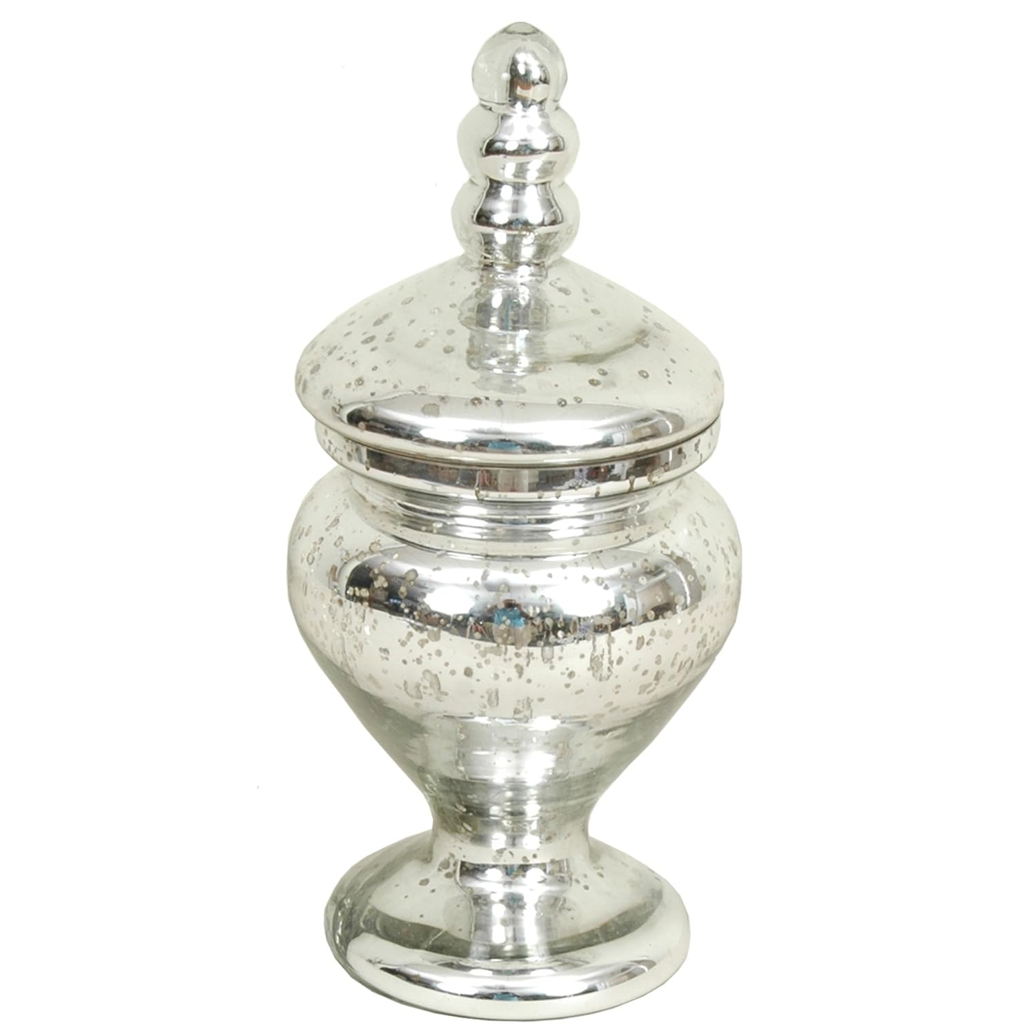 India House with Lid Mercury Glass Vase, 12.5" x 6", Silver