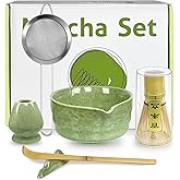 6 Pcs Matcha Whisk Set, Matcha Set Includes Matcha Bowl with Spout, Whisk, Holder, Sifter, Bamboo Scoop and Scoop Rest, Ceramic Matcha Kit for Matcha Lovers