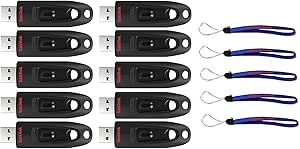 SanDisk Ultra USB (10 Pack) 3.0 32GB CZ48 Flash Drive High Performance Jump Drive/Thumb Drive/Pen Drive up to 100MB/s - Bundle with (5) Everything But Stromboli Lanyard
