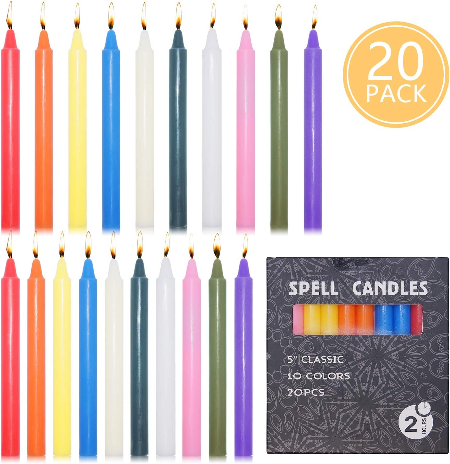 UNICY 20 Packs Taper Candles Assorted Colors Spell Candles