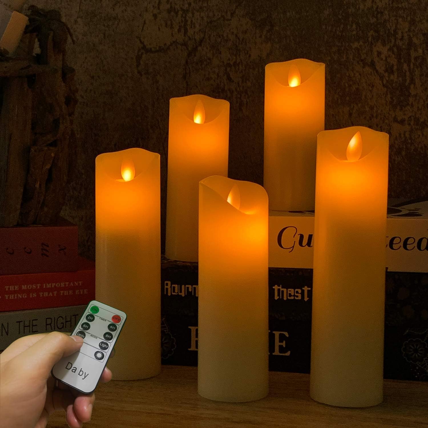Da by Flameless Candles,Battery Candles,Flickering Candles with Remote.for Seasonal and Festival Celebration’s Led Candles Pack of 5 (H 4" 5" 6"7"8" ) Ivory Real Paraffin Led Candles.: Home & Kitchen
