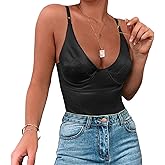 Velius Women's Sexy Metallic Shiny Bodysuit Tank Tops for Night Club Going Out