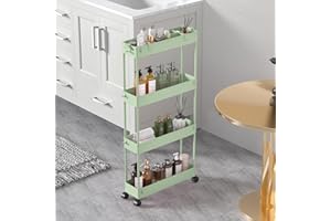 SPACELEAD Slim Storage Cart 4 Tier, Storage Organizer Rolling Utility/Mobile Shelving Unit Slide Out Storage Cart for Office,