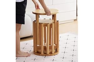 Rise Torrent Stackable Stools Set of 4, 4-in-1 Round Wooden Stool with Anti-Slip Felt Pad for Kitchen, Bedroom, Living Room, Bar, No Assembly Required, Durable and Space Saving, 18 Inch, Natural