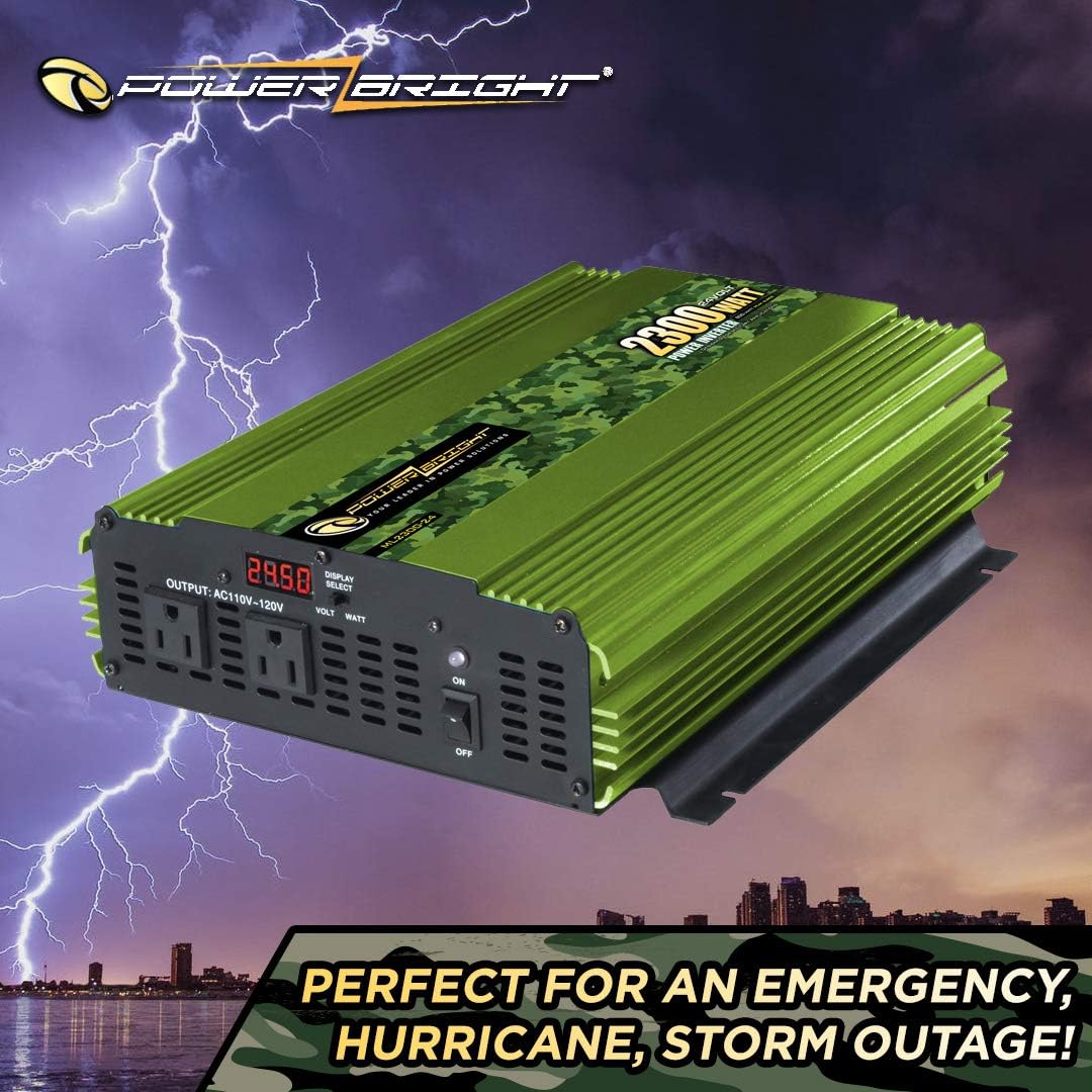 Power Bright 2300 Watt 24V Power Inverter, Dual 110V AC Outlets, Modified Sine Wave, Automotive Back Up Power Supply Perfect for an Emergency, Hurricane, Storm or Outage - CE Approved: Car Electronics