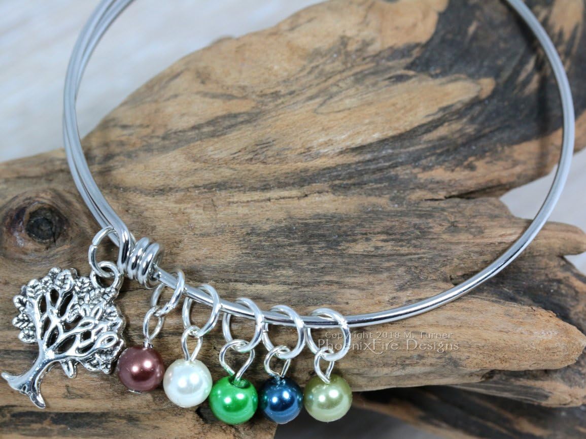 Custom Mom Bracelet Personalized Large Family Tree Birthstone Charm Bangle Mother's Day Gift