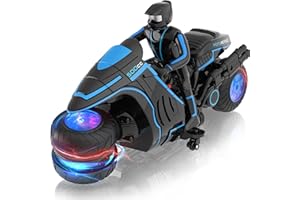 iappadore Remote Control Motorcycle Toys, Colorful Wheels Light Off-Road RC Dirt Bike with Detachable Rider, 360 Degree Rotation, High Speed, 2.4Ghz RC Motorbike Gift for Kids 5-12 (Blue)