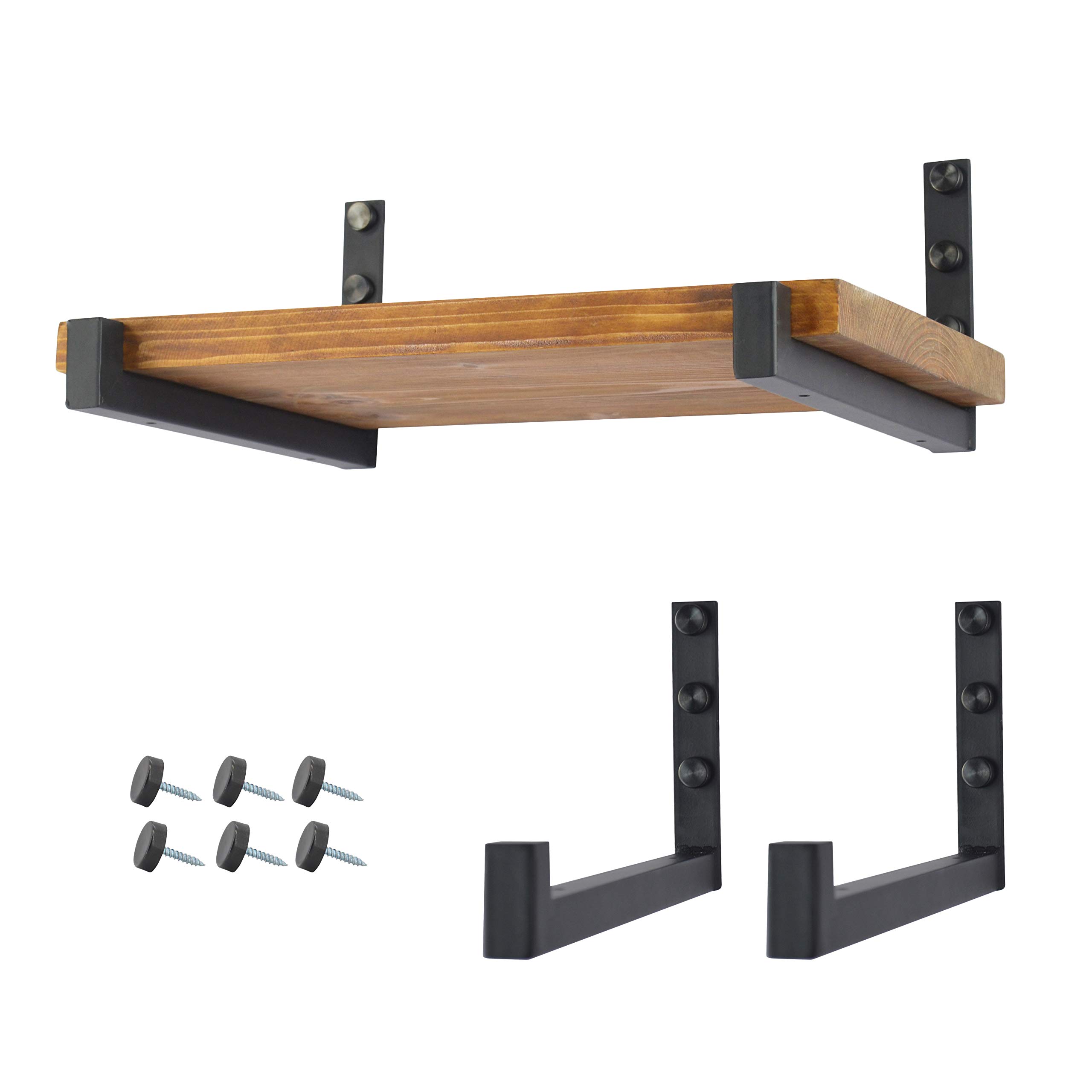 OVOV 2 Pack Heavy Duty Shelf Brackets Wall Mounted Industrial Farmhouse Floating Shelf Brackets with Lip