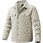 Thatrich Quilted Shirt Jackets for Men Button Down Shirts Diamond Quilted Jackets Long Sleeve Winter Tops Warm Coat Outerwear