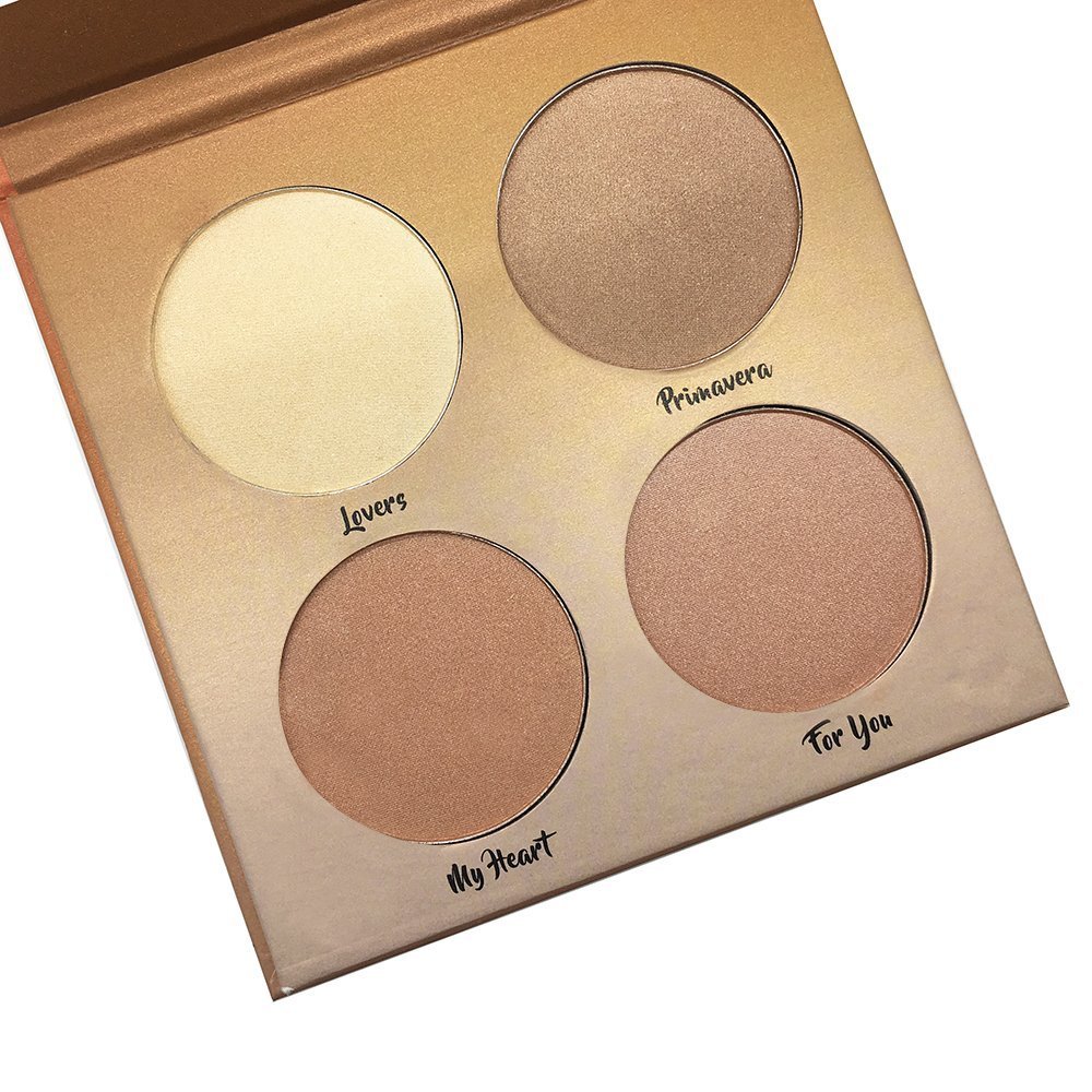 Kaidifangte 4 Color Illuminator Love Light Highlighter & Bronzer Shimmer Matte Face Palette Kit