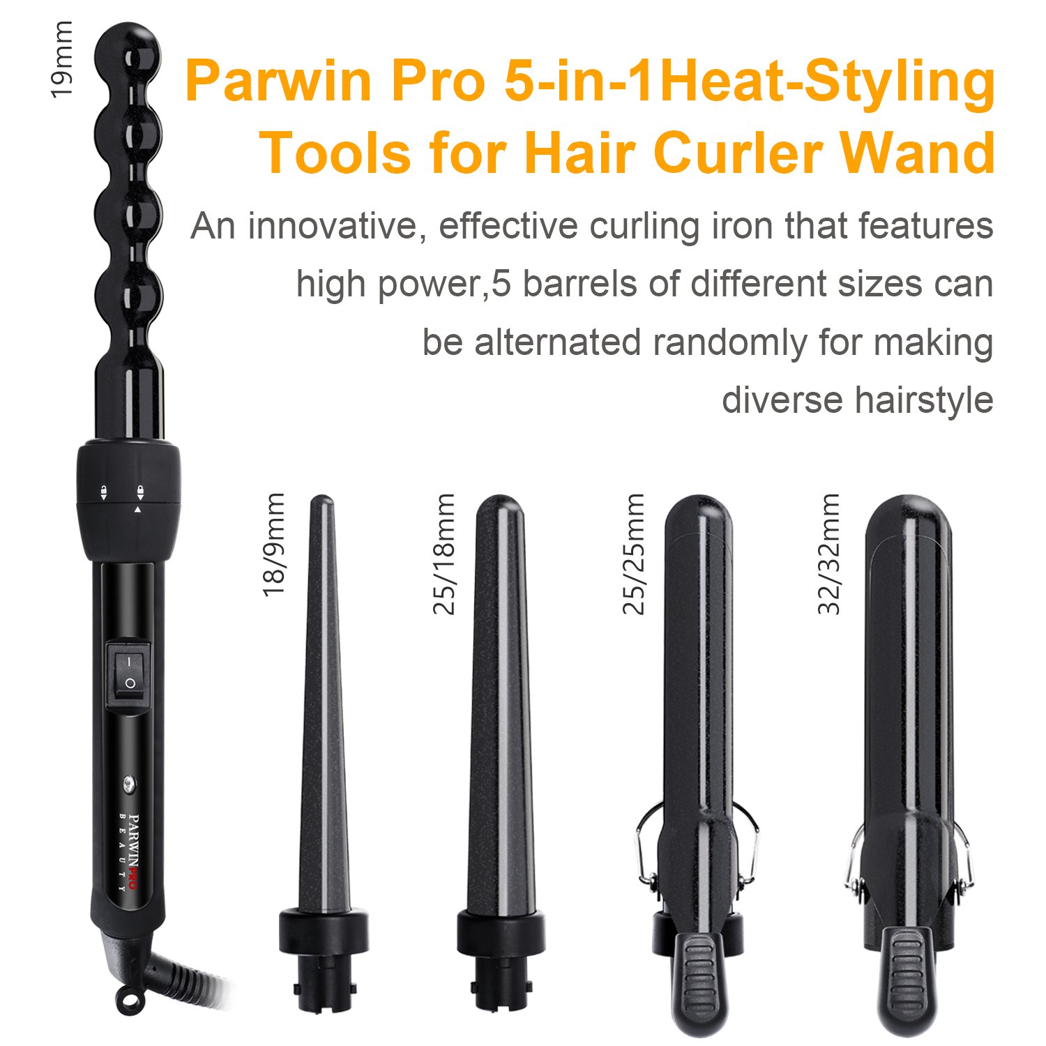 Hair Wand 1 Inch Curling Irons with Temperature Control Tourmaline Ceramic PTC Heating Curling Wand for All Hair Type, Dual Voltage, Included Heat Protective Glove Black by PARWIN PRO: Beauty