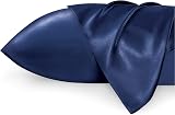 Bedsure Satin Pillowcase for Hair Queen Standard 2 Pack Navy Blue 50x75 cm