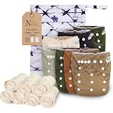 Nora's Nursery Cloth Diapers | 7 Pack | Waterproof,Reusable and Washable | One Size Adjustable Pocket Diapers | Includes 7 Inserts And 1 Wet Bag | For Newborns And Toddlers | Down to Earth