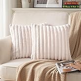 DEELAND Pack of 2,Double-Sided Faux Fur Plush Decorative Throw Pillow Covers Fuzzy Striped Soft Pillowcase Cushion Covers for Sofa Couch Bedroom Beige 26x26 inch