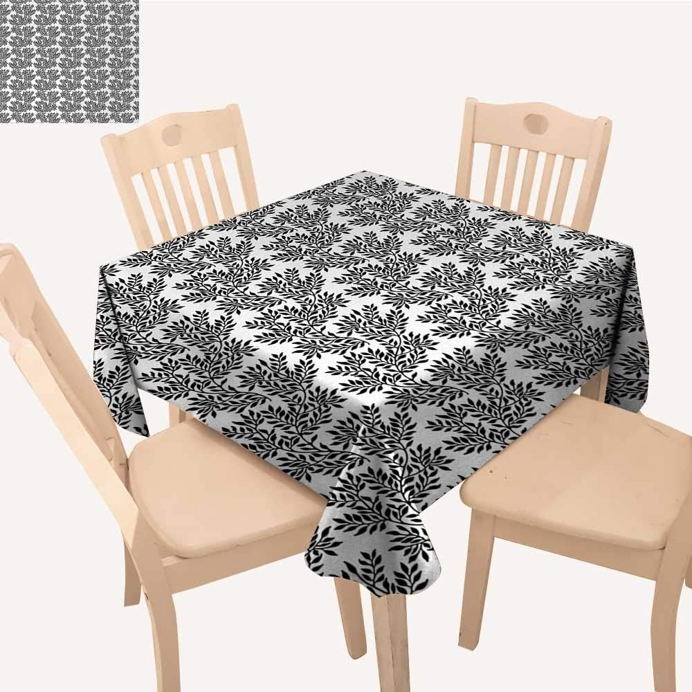 PriceTextile Black and White Square Tablecloth Foliage