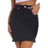 GUANYY Womens Denim Skirt Raw Hem Bodycon Stretch Casual High Waisted Jean Mini Skirt