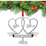 FKOG 2021 Metal Our First Christmas As A Mr and Mrs Ornaments Mr & Mrs Newlywed Married Xmas Tree Decoration Romantic for Cou