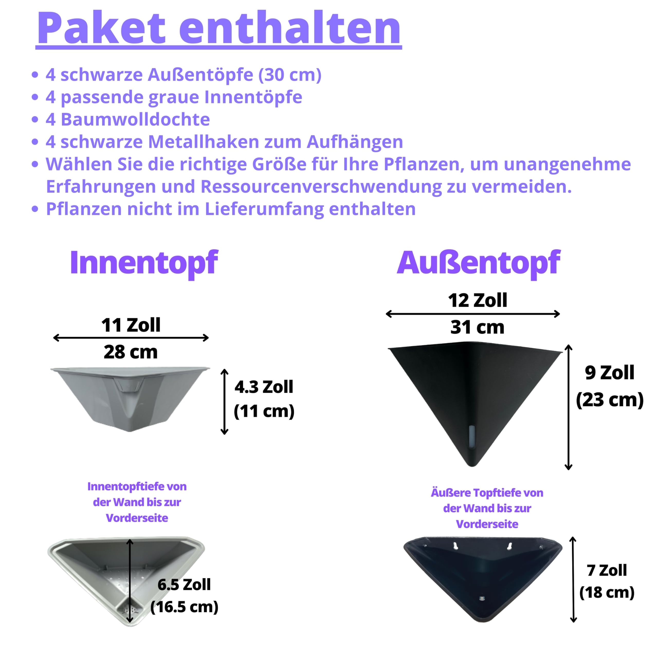 LaLaGreen 4 Stück selbstbewässernde Pflanzenwandpflanzen, 30 cm (12 Zoll) große Pflanzenpflanzen für den Innenbereich 2