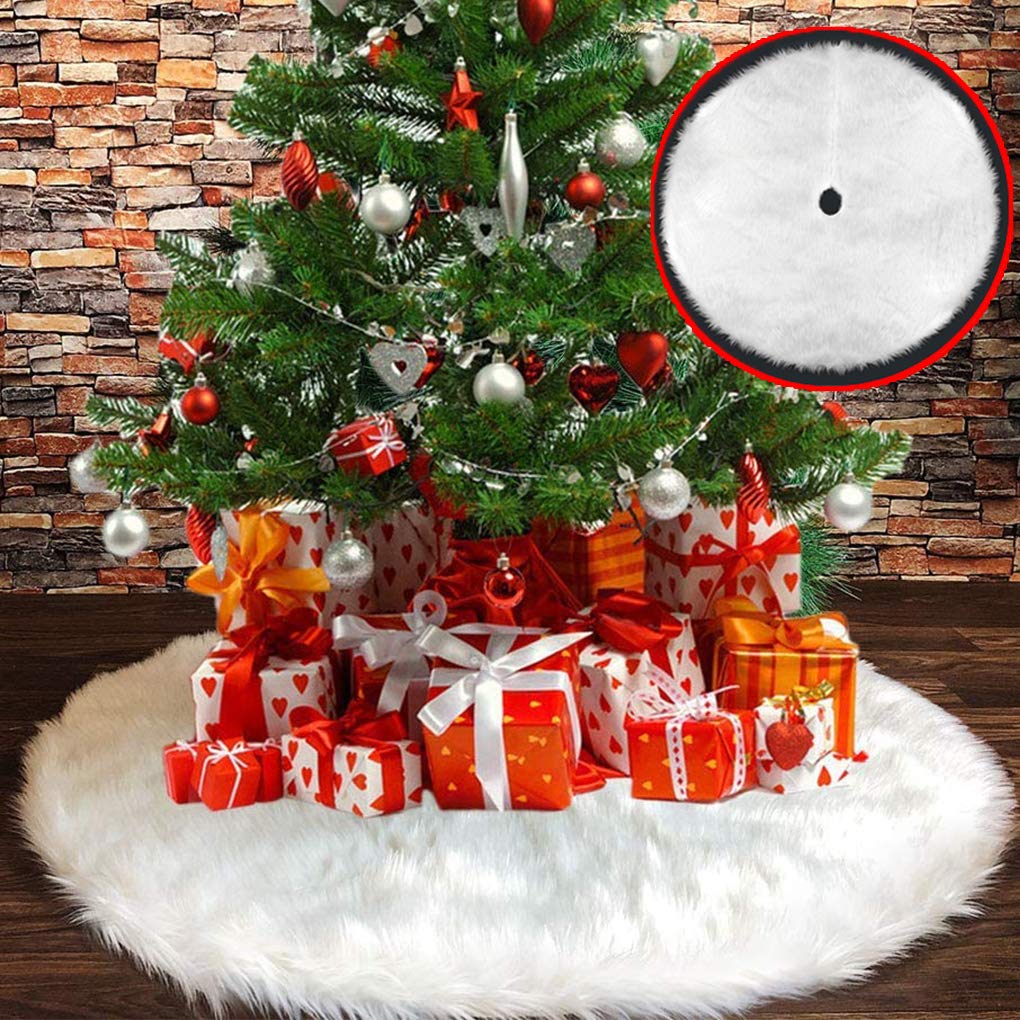 BLAZOR Christmas Tree Skirt, 122 cm /48 in White Xmas Tree Skirts, Faux Fur Tree Skirt, Covering the Bottom of The Tree, Holiday Ornaments, New Year Home Party Ornaments