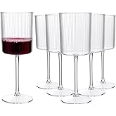 YOUBET 24 Pack Plastic Ribbed Wine Glasses - 10 OZ Clear Square Wine Glasses with Stem - Heavy Duty Vintage Disposable Champagne Cups for Wedding Parties