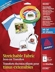 Avery Stretchable T-Shirt Transfers for Inkjet Printers, White, 5 Pack ...