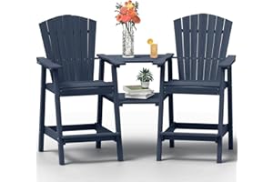 PLUUV Tall Adirondack Chairs Set of 2 High Back Adirondack barstools with Removable Connecting Tray, HDPE Height Adirondack Barstools, High Patio Chairs for Balcony, Lawn, Deck, Backyard - Dark Navy