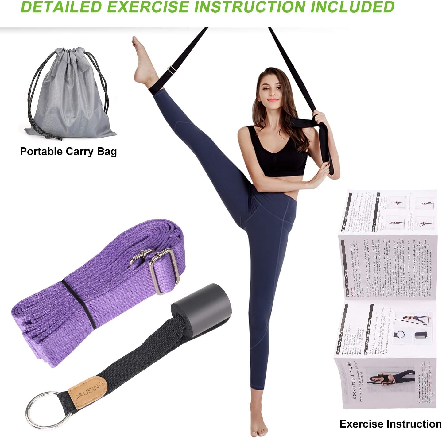 UBING Leg Stretcher, Door Flexibility Trainer and Stretching Leg Strap for Ballet Dance Gymnastics Training, Include Detailed Exercise Instruction and a Portable Carry Bag
