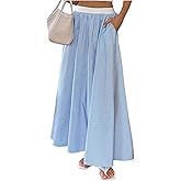 OYOANGLE Women's Striped Skirts High Waisted Flowy A Line Maxi Skirt with Pocket