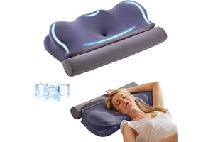 cooloo8 Ergonomic Cervical Neck Pillow,Pillows for Neck and Shoulder Pain,Orthopedic Pillow,Neck Pain Pillow for Pain Relief,Memory Foam Contour Pillow with Detachable Traction Support,Grey